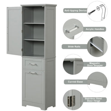 Tall Freestanding Storage Cabinet With Two Different Size Drawers And Adjustable Shelf